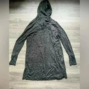Athleta Gray Duster Open Cardigan Long Hood Activewear Yoga Cozy Size M